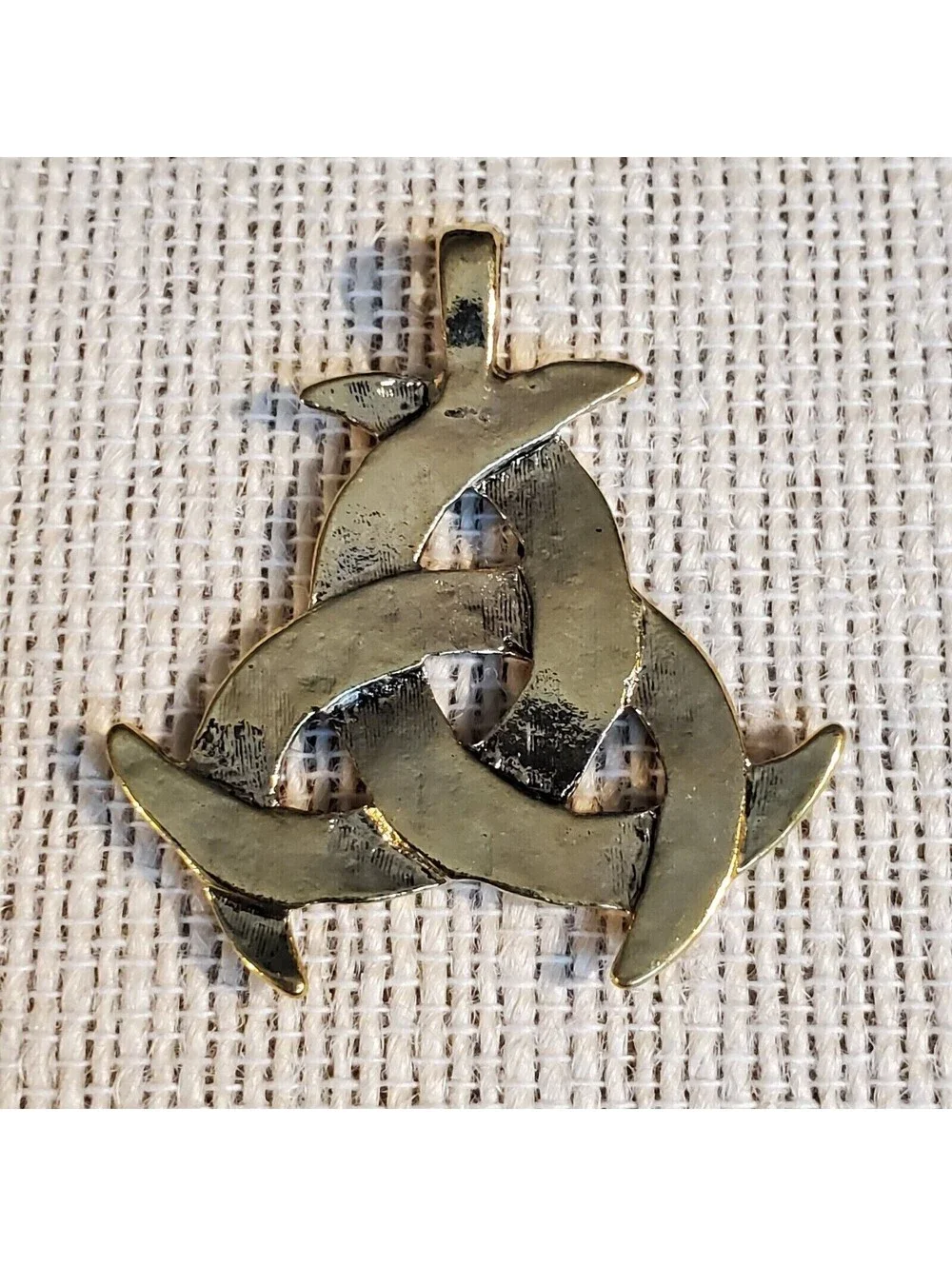 New Vintage 90s Triple Celtic Moon Antique Gold Alloy Metal Pendant